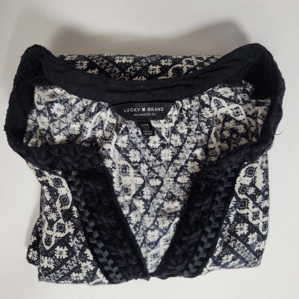Lucky Brand Boho Geometric Medallion Blouse M Bell Sleeve Hippie Cottagecore - Picture 9 of 9